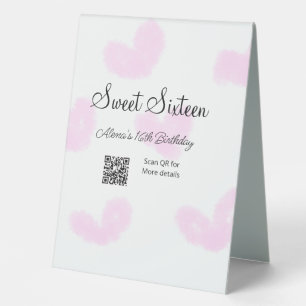 Pink watercolor hearts QR  Sweet sixteen birthday 