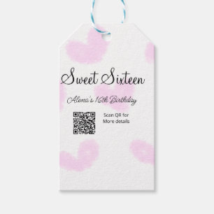 Pink watercolor hearts QR  Sweet sixteen birthday  Gift Tags