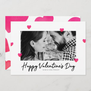 Pink Watercolor Hearts Valentine's Day Photo Card