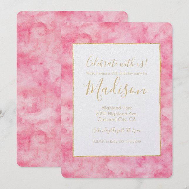 Pink Watercolor Hello Beautiful Birthday Invitation (Front/Back)