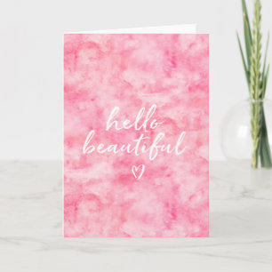 Pink Watercolor Hello Beautiful Heart Card