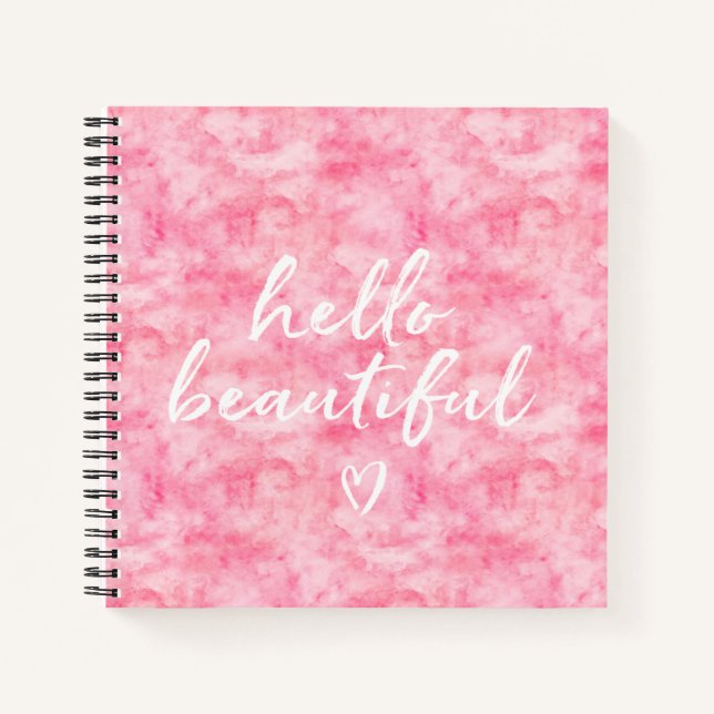 Pink Watercolor Hello Beautiful Heart Notebook (Front)