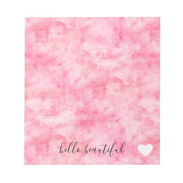 Pink Watercolor Hello Beautiful Heart Notepad (Front)