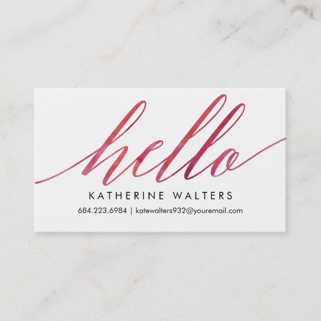 Pink Watercolor Hello Modern Calling Card (Front)