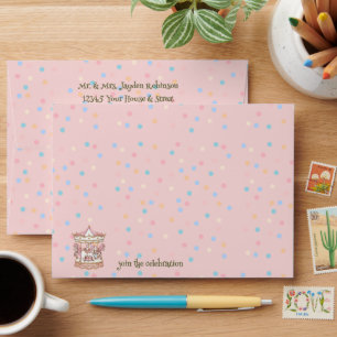 Pink Watercolor Horse Carousel Dots Baby Shower Envelope