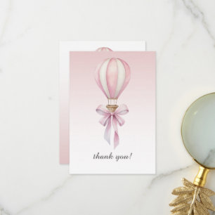 Pink Watercolor Hot Air Balloon Girl Baby Shower Thank You Card