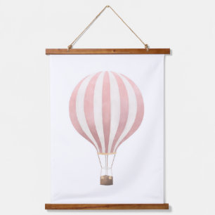 Pink Watercolor Hot Air Balloon Nursery Hanging Tapestry