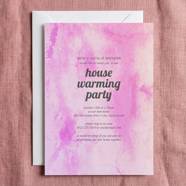 Pink watercolor House warming party invitation (Pink watercolor House warming party invitation.)