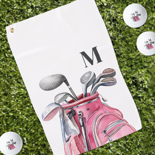 Pink Watercolor Initial Monogram Golf Towel