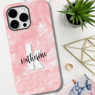 Pink Watercolor Initial Monogram iPhone 14 Pro Max Case