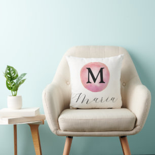  Pink Watercolor initial Monogram Letter Cushion