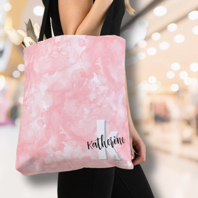 Pink Watercolor Initial Monogram Tote Bag (Modern Pink Watercolor Initial Monogram Tote Bag)