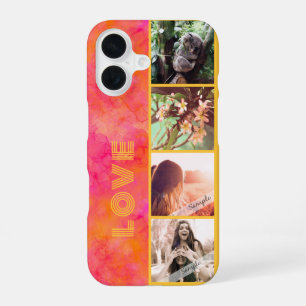 Pink Watercolor Ink Custom 4 Photo Collage Love iPhone 16 Case