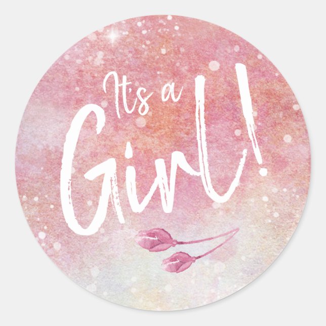 Pink Watercolor It's A Girl Envelope Seals (Front)