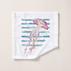 Pink Watercolor JELLYFISH Beach Coastal AVALON Bath Towel Set