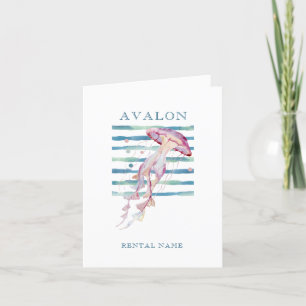 PINK WATERCOLOR JELLYFISH, VACATION RENTAL BLANK THANK YOU CARD