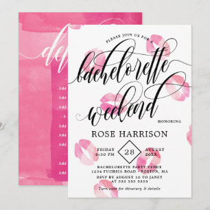 Pink Watercolor Kisses Bachelorette Weekend Invitation
