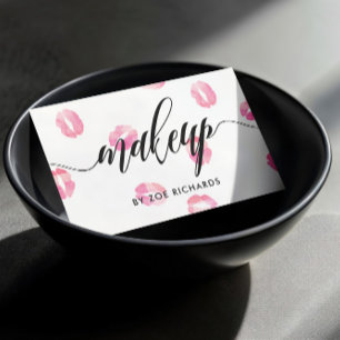 Pink Watercolor Kisses   Calligraphy Makeup Artist Business Card