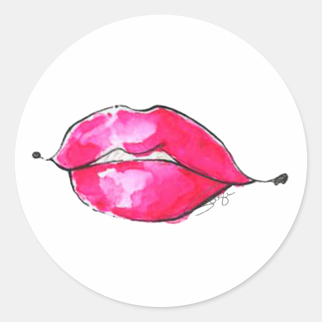 Pink Watercolor Kisses Classic Round Sticker (Front)