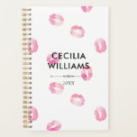 Pink Watercolor Kisses - Name Planner<br><div class="desc">Spiral planner printed with plenty of pink lipstick marks filled with watercolor. Personalise with your name in modern black letters.</div>