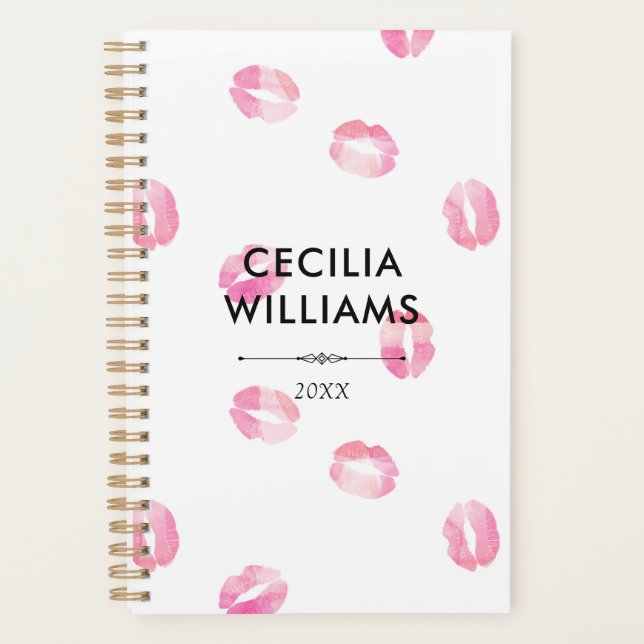 Pink Watercolor Kisses - Name Planner (Front)