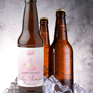 Pink watercolor kitten for baby girl Shower Beer Bottle Label
