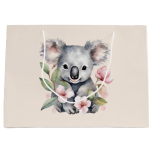 Pink Watercolor Koala Bear  Large Gift Bag