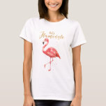 Pink Watercolor Let's Flamingle Gold Glitter | T-Shirt<br><div class="desc">A tropical themed shirt with "Let's Flamingle" in gold glitter and a pink watercolor flamingo.</div>
