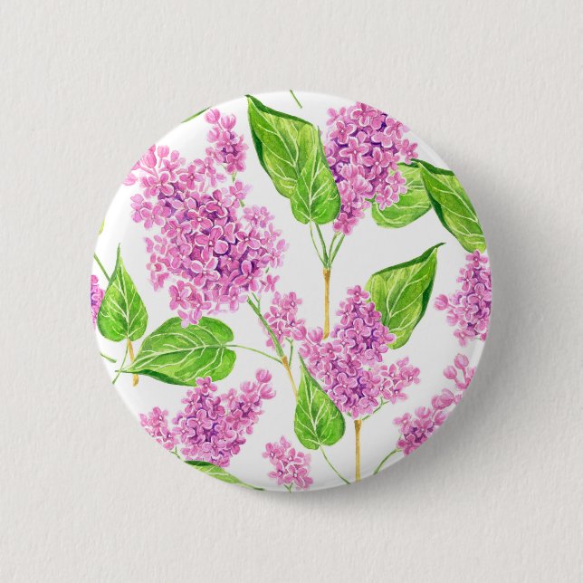 Pink watercolor lilac flowers 6 cm round badge (Front)