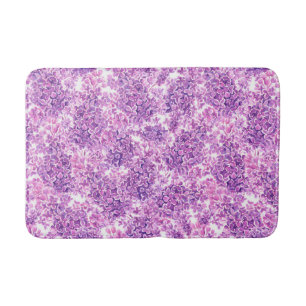 Pink watercolor lilac flowers bath mat