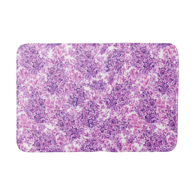 Pink watercolor lilac flowers bath mat (Front)
