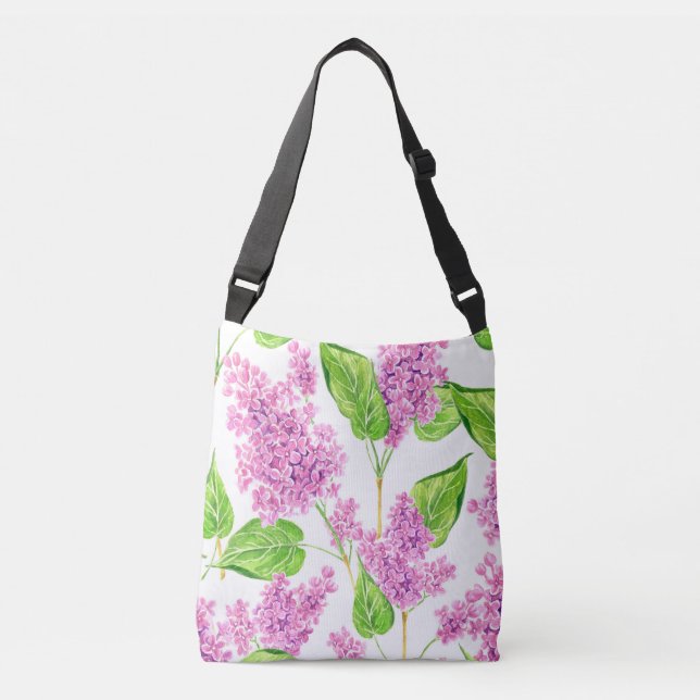 Pink watercolor lilac flowers crossbody bag (Front)