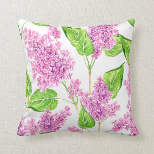 Pink watercolor lilac flowers cushion