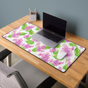 Pink watercolor lilac flowers desk mat