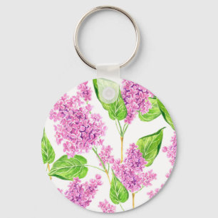 Pink watercolor lilac flowers key ring