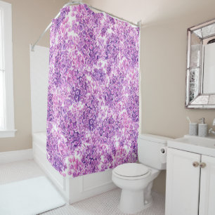 Pink watercolor lilac flowers shower curtain
