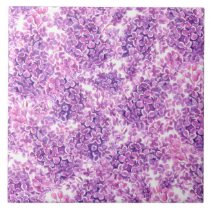 Pink watercolor lilac flowers tile