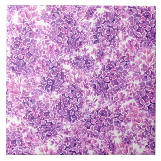 Pink watercolor lilac flowers tile (Front)