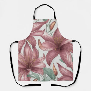 Pink Watercolor Lily Flowers Apron