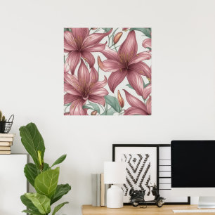 Pink Watercolor Lily Flowers Poster