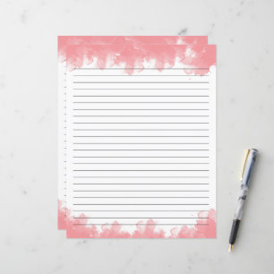 Pink Watercolor lined stationery paper