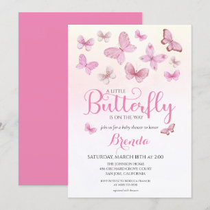 Pink Watercolor Little Butterfly Girl Baby Shower Invitation