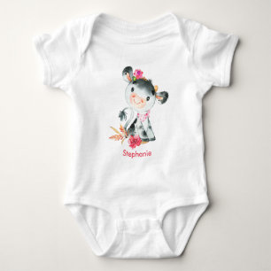 Pink Watercolor Little Cow Baby Bodysuit