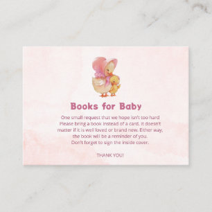 Pink Watercolor Little Ducking Girl Books for Baby Enclosure Card