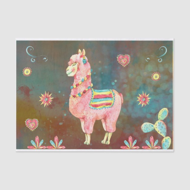Pink Watercolor Llama Decoupage  Tissue Paper (Front)