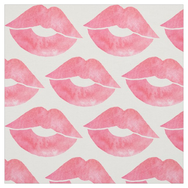 Pink Watercolor Look Lips Pattern Fabric (Swatch)