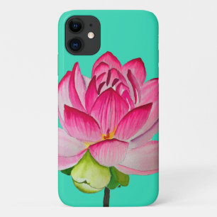 Pink watercolor lotus flower fine art iPhone 11 case
