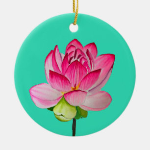 Pink watercolor lotus flower fine art ceramic tree decoration