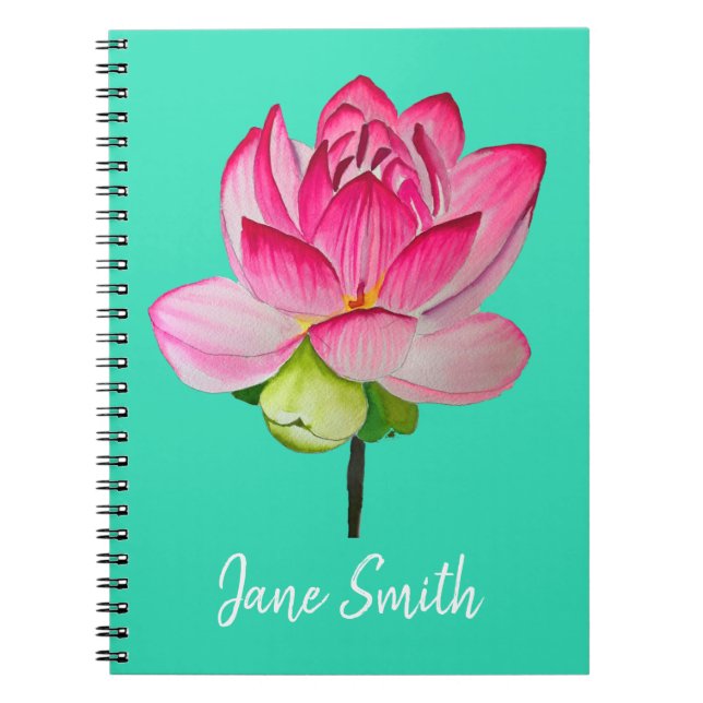 Pink watercolor lotus flower fine art notebook (Front)