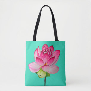 Pink watercolor lotus flower fine art tote bag